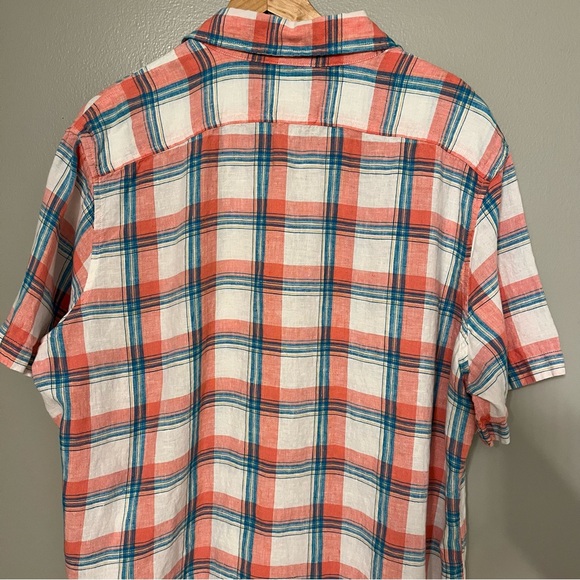 LL Bean Mens Colorful Plaid 100% Linen Short Sleeve Casual Button Front Shirt XL - Picture 6 of 12